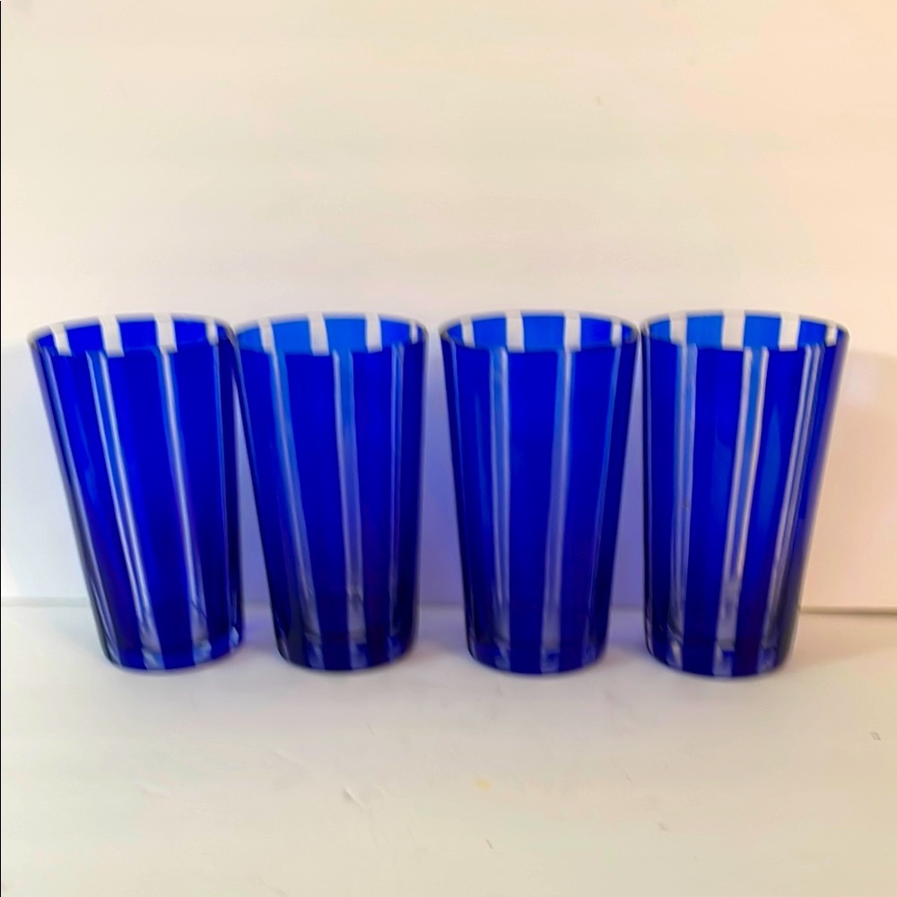 Kiriko Cobalt Blue Cut Glass Tumblers Set 4)